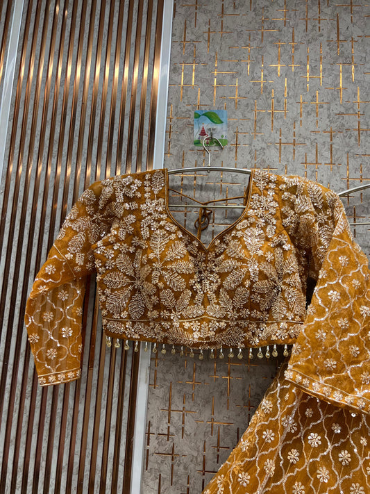 Glamorous Mustard Floral Crop top Lehenga