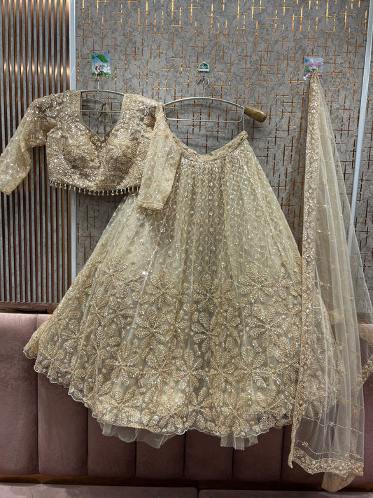 Stunning golden Floral Crop top Lehenga