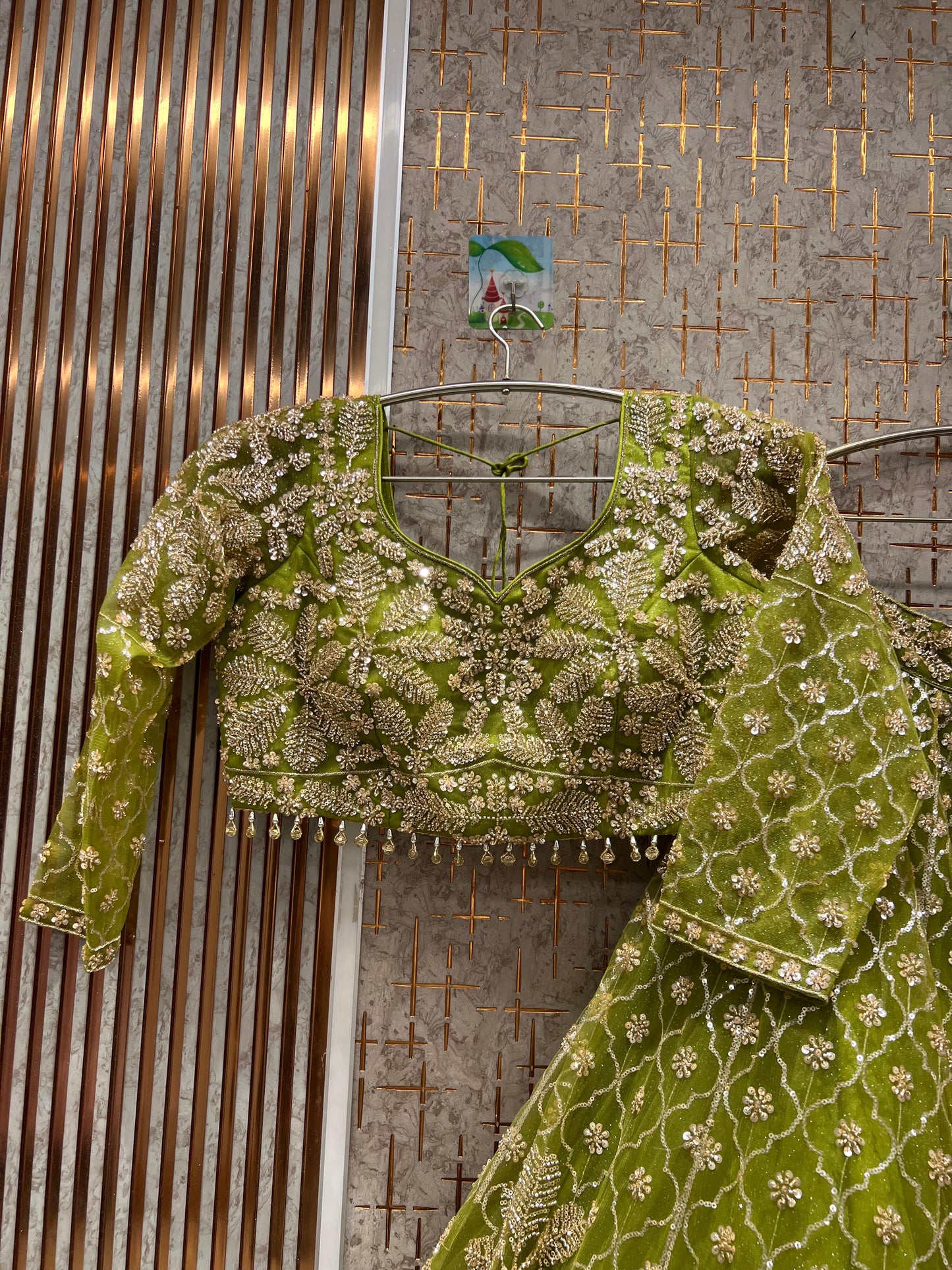 Stunning golden Floral Crop top Lehenga