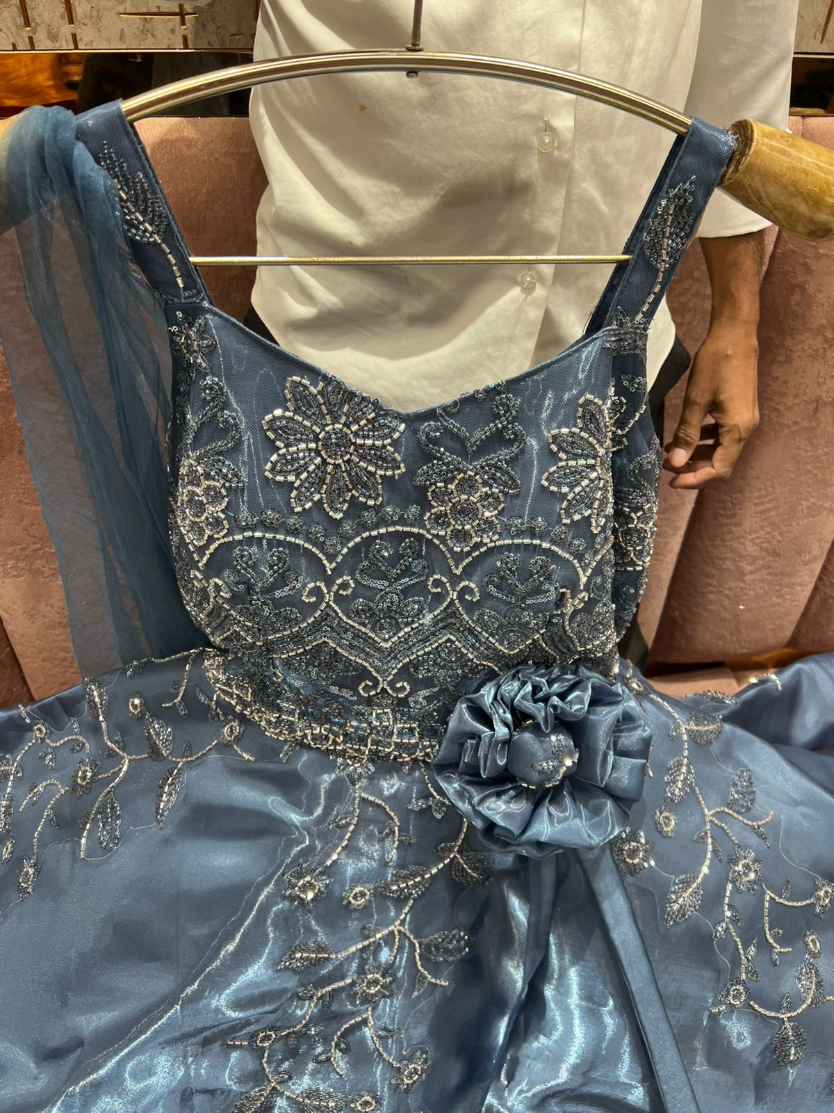 Pleasing Olive Green Sequins gown