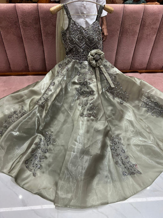 Pleasing Olive Green Sequins gown