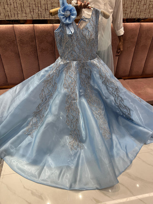 Embellished Sky blue Sequins gown