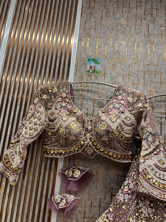 Eye catching purple pink peacock Crop top Lehenga