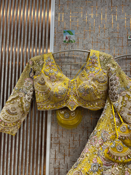 Something Different yellow peacock Crop top Lehenga
