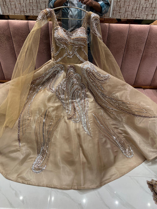 Delightful Golden pearl Sequins gown