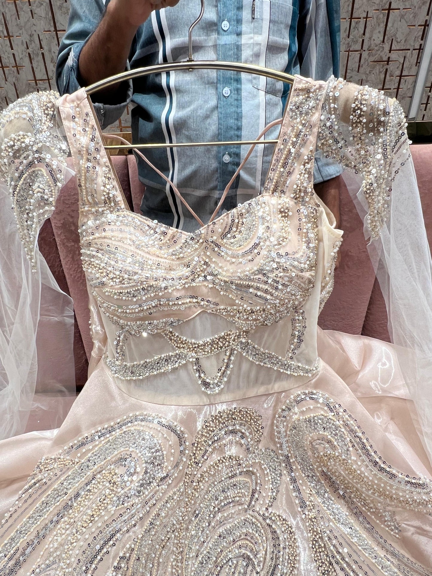 Delightful Golden pearl Sequins gown