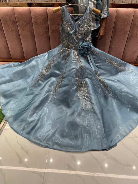Astonishing Sky blue Sequins gown