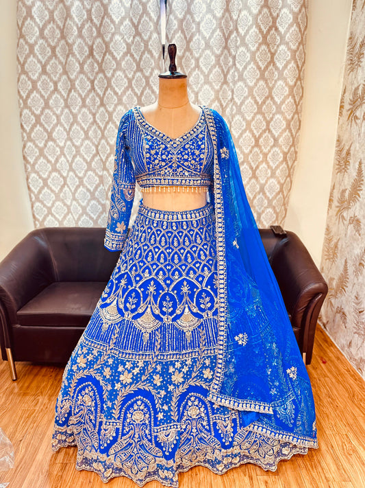 Awesome Navy blue Crop top Lehenga