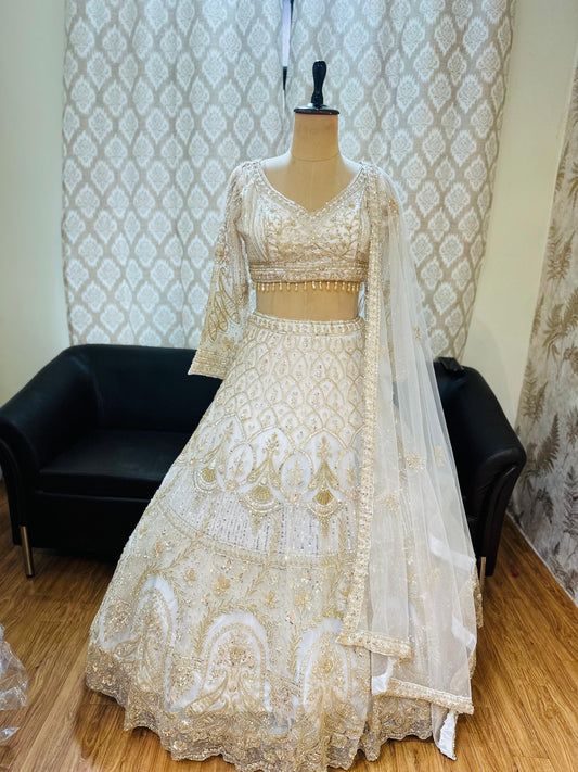 Fabulous white Crop top Lehenga