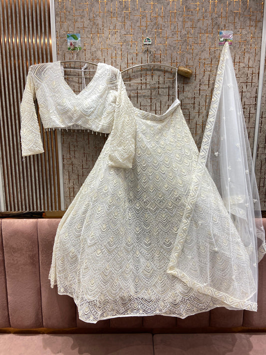 Fantastic white Monotone Crop top Lehenga