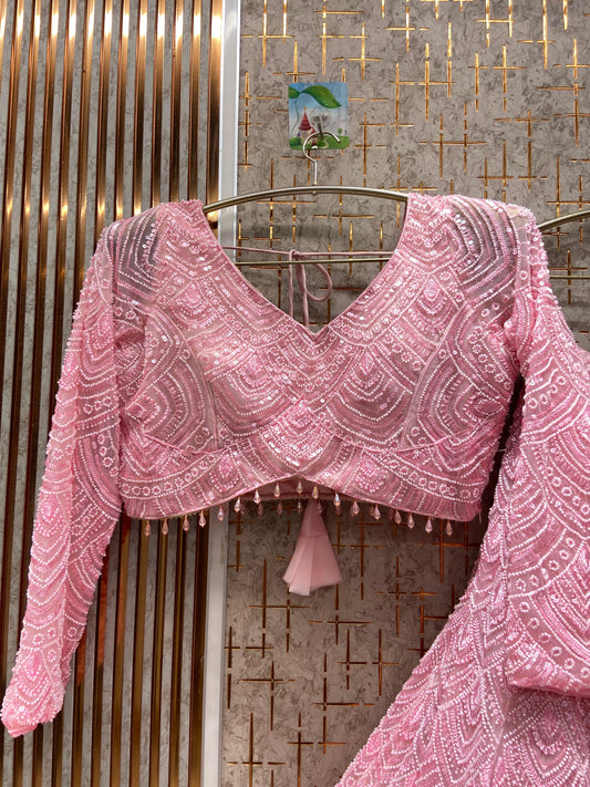 Awesome pink Monotone Crop top Lehenga