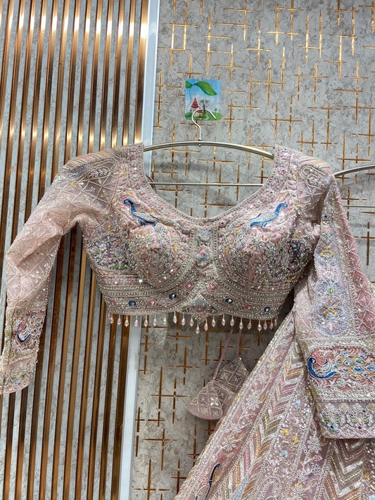 Something different baby pink peacock crop top Lehenga - Shopping World