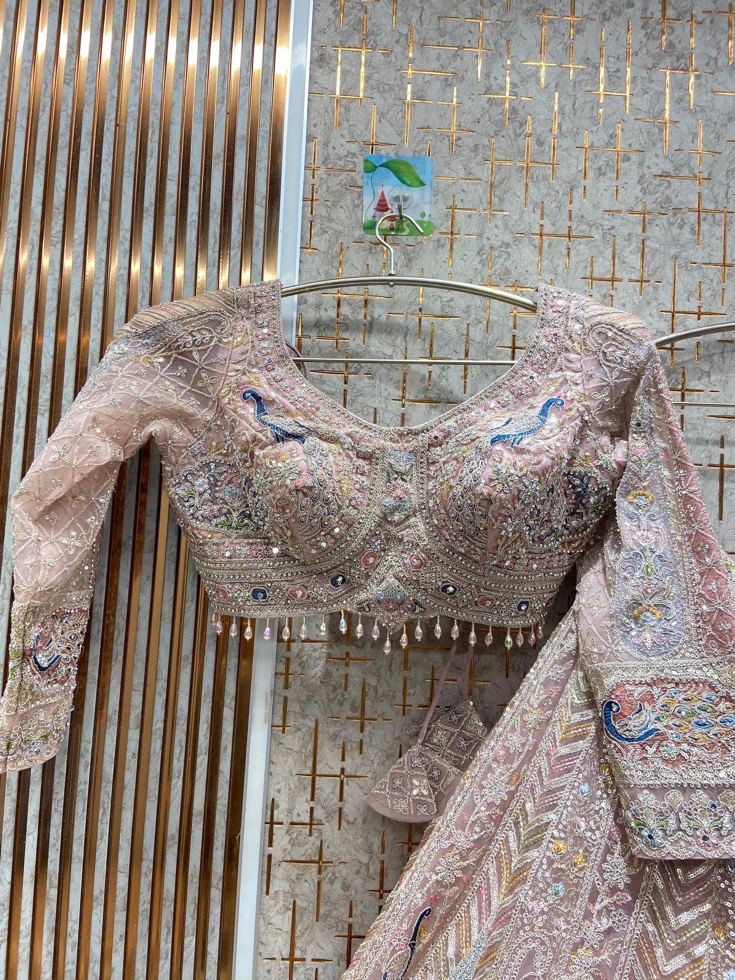 Something different baby pink peacock crop top Lehenga - Shopping World