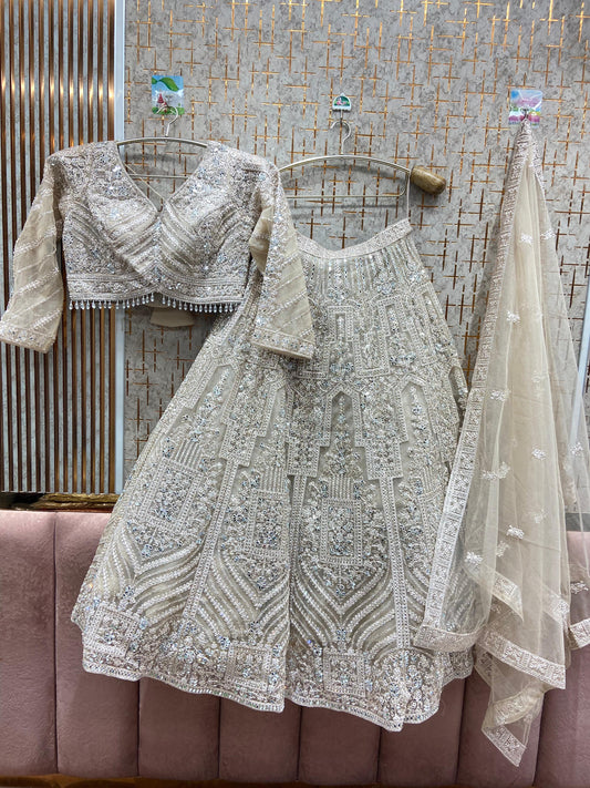 Lavishing light peach Crop top Lehenga