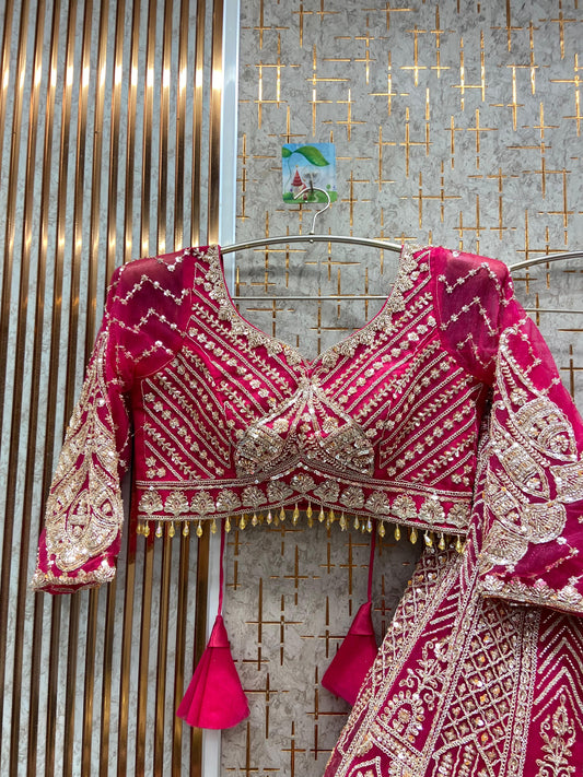 Khoobsurat Hot pink Crop top Lehenga