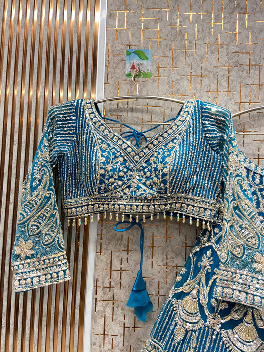 Delightful Sky blue Crop top Lehenga