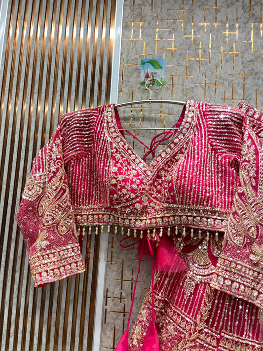 Charming Hot pink Crop top Lehenga