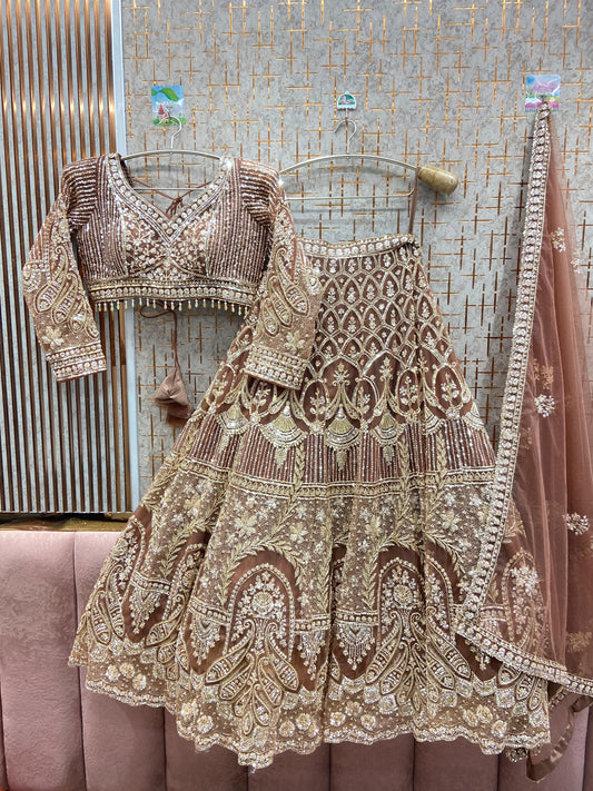 Elegant mustard peach Crop top Lehenga