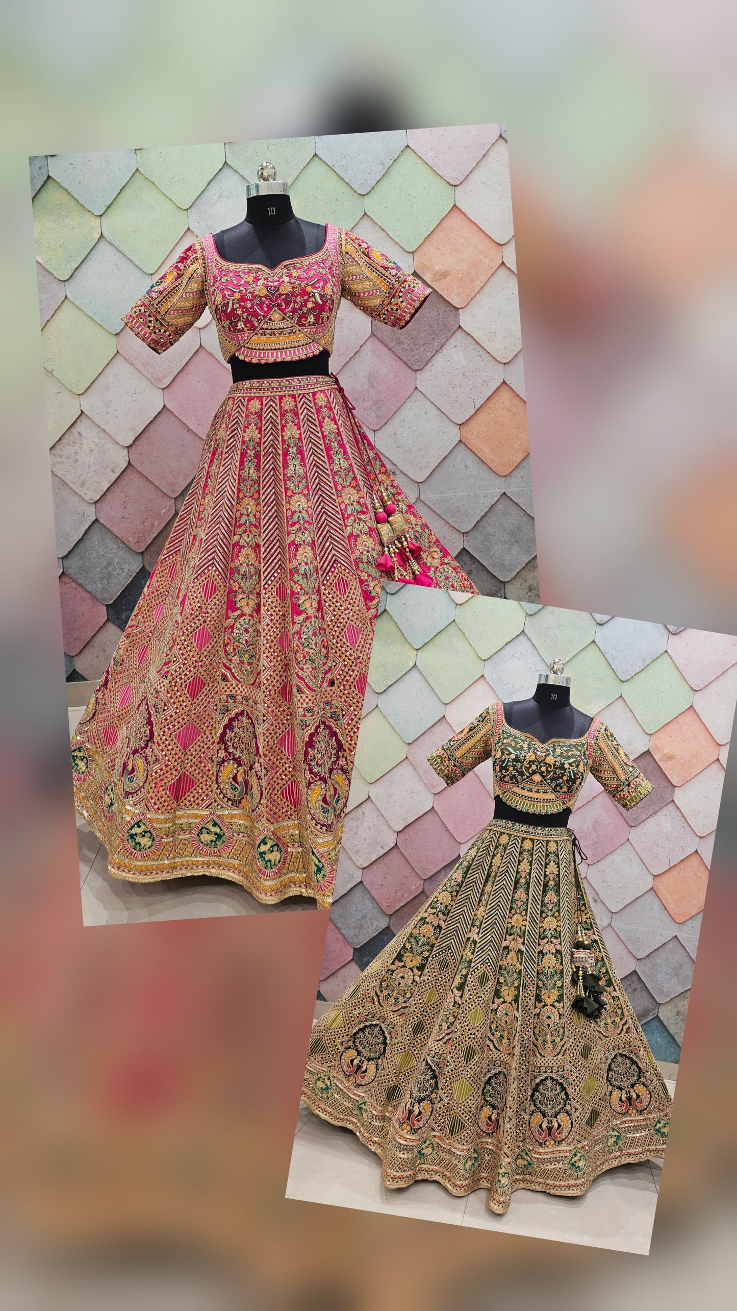 Awesome green peacock Crop top Lehengal
