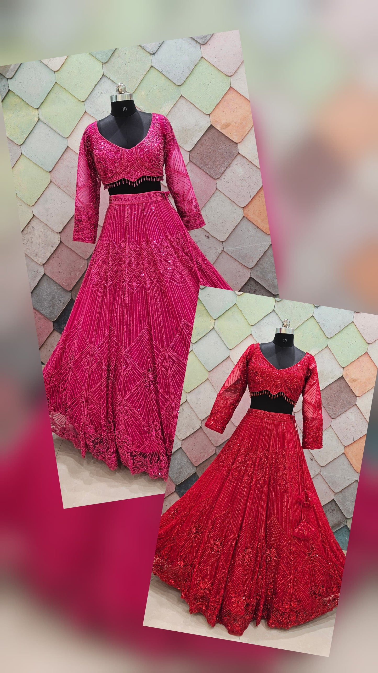 Majestic Cherry red on red monotone Crop top Lehenga