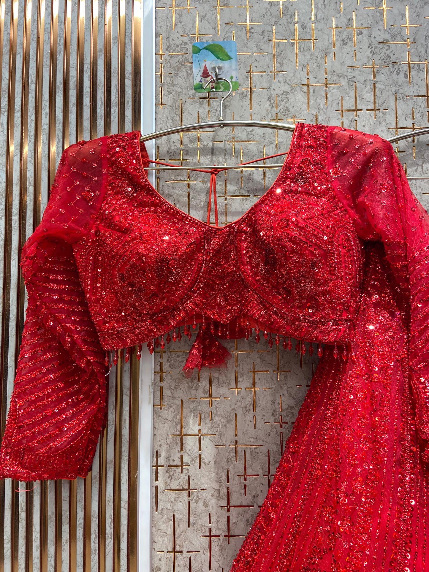 Elegant red on red monotone Crop top Lehenga