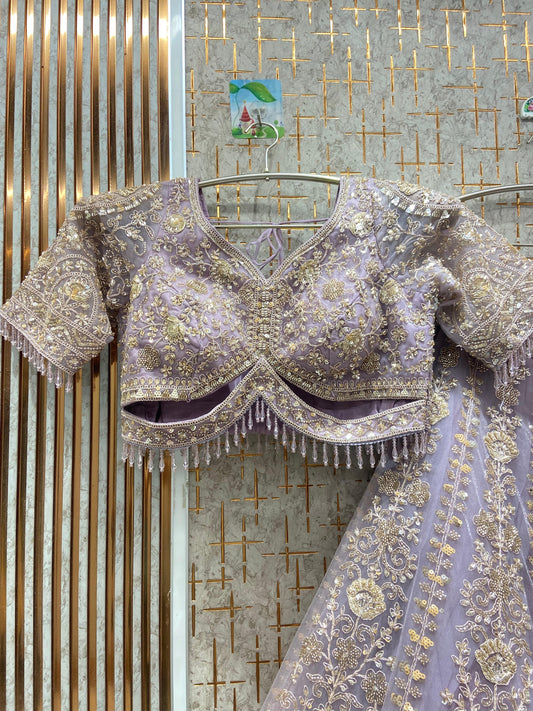 Engaging Lavender Crop top Lehenga