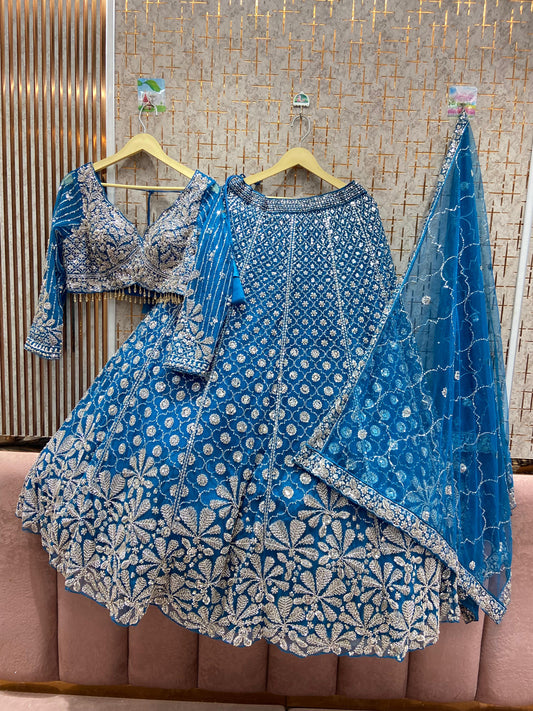 Delightful navy blue crop top Lehenga