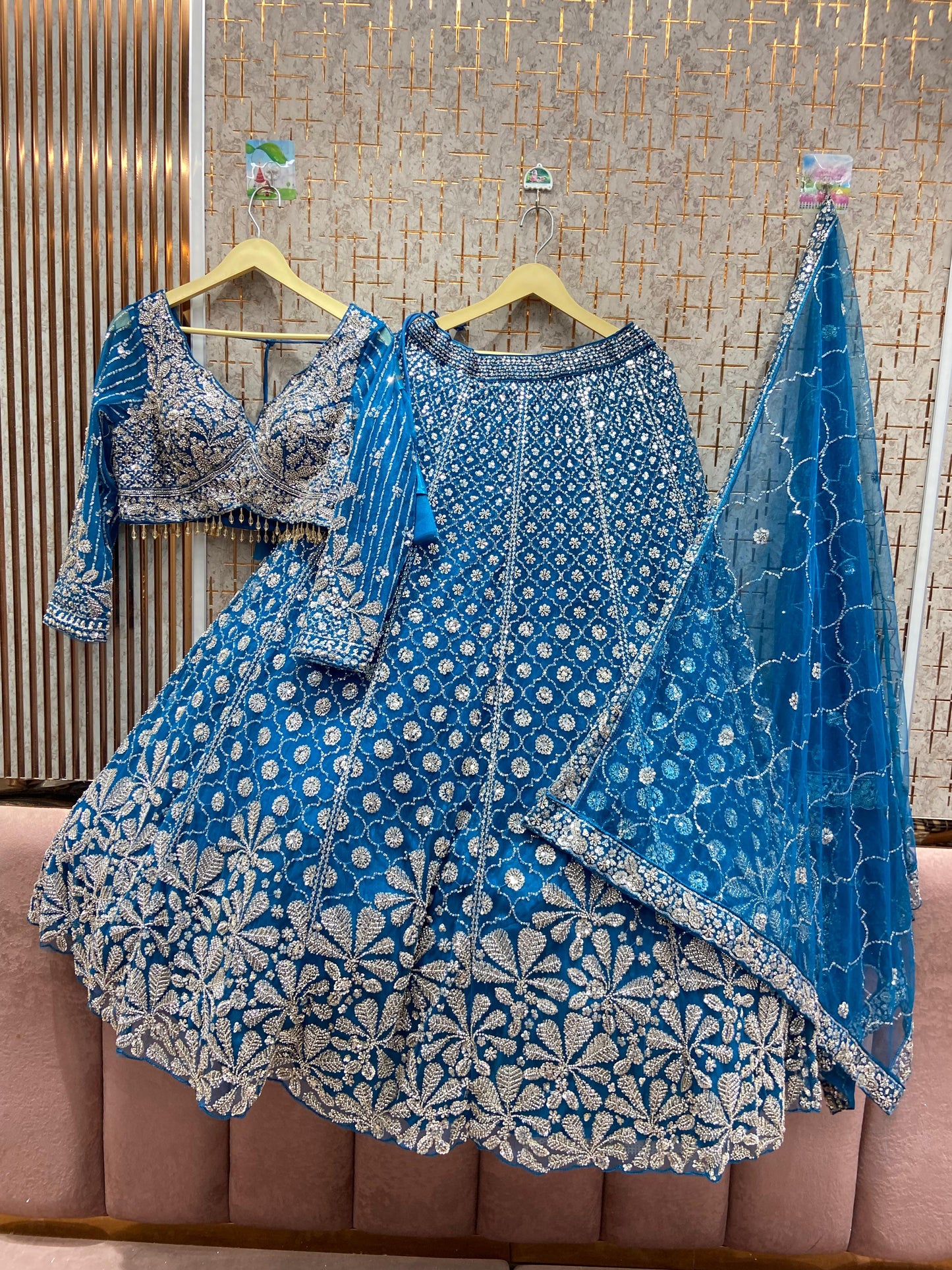 Delightful navy blue crop top Lehenga