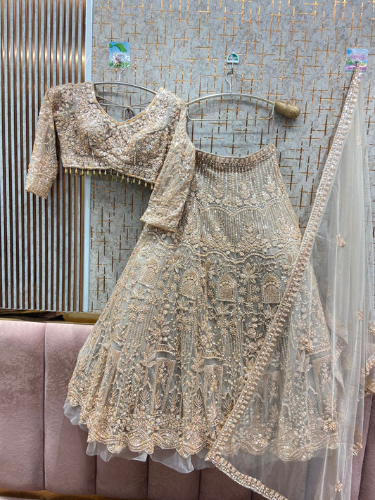 Attractive White Crop top Lehenga