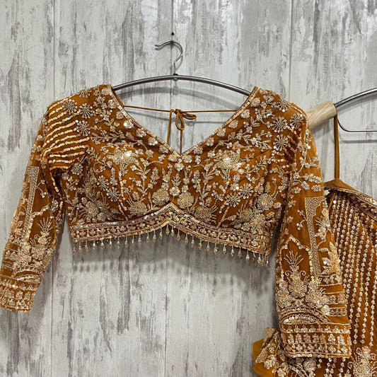 Charming mustard crop top Lehenga