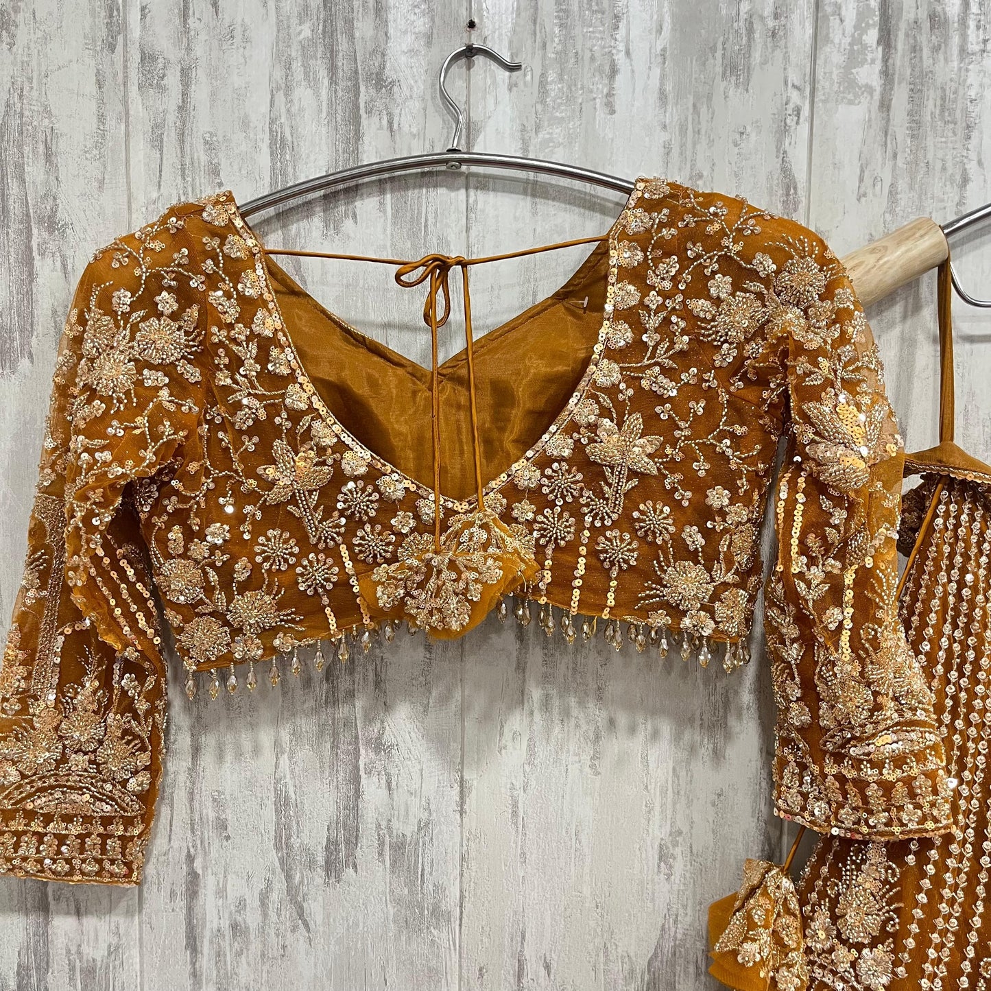 Eye catching mehendi green crop top Lehenga