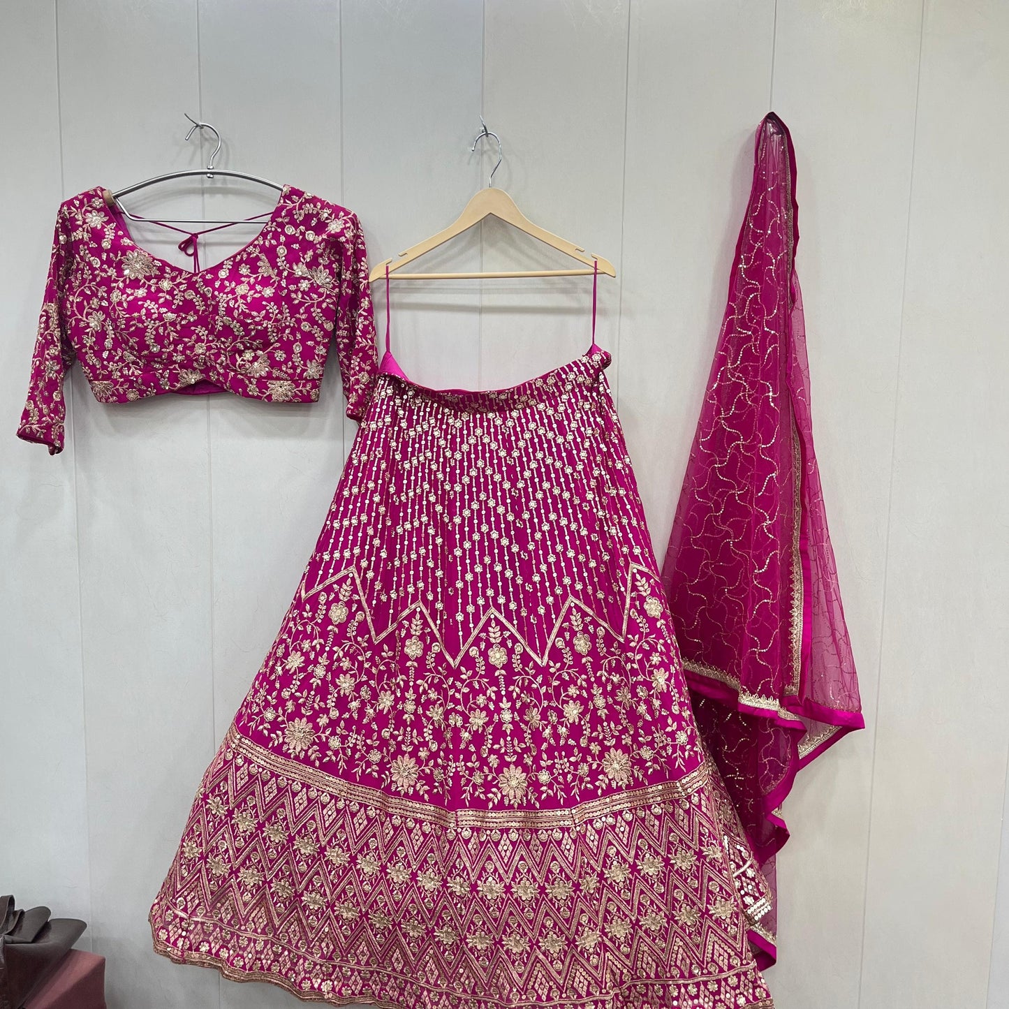 Majestic Hot pink crop top Lehenga