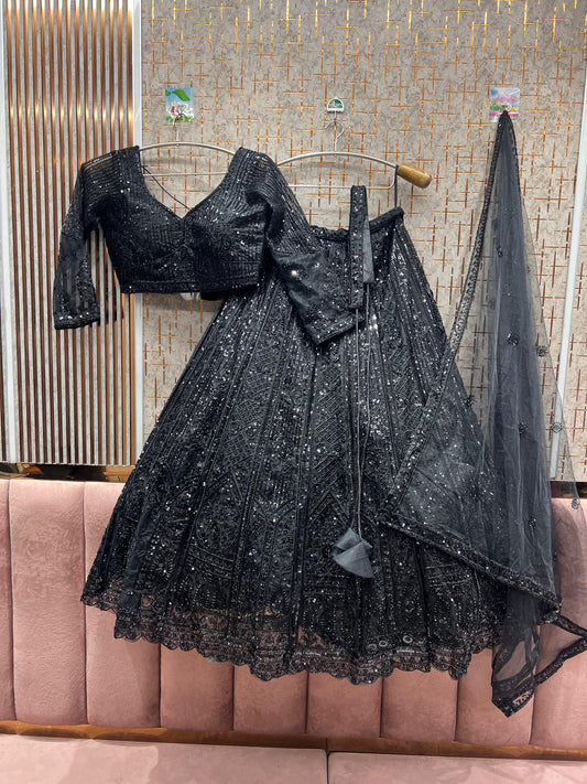 Attractive black monotone crop top Lehenga