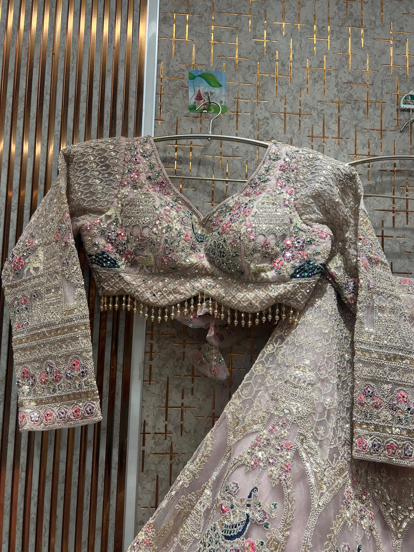 Designer white sky blue peacock crop top Lehenga