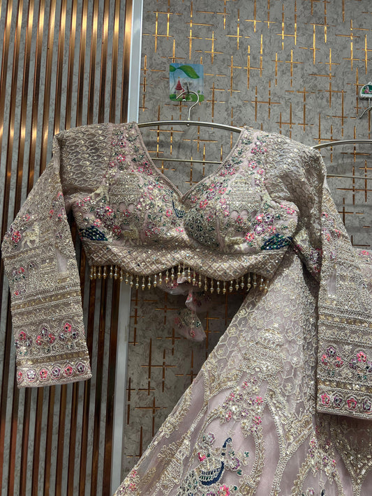 Gorgeous pink peacock crop top Lehenga