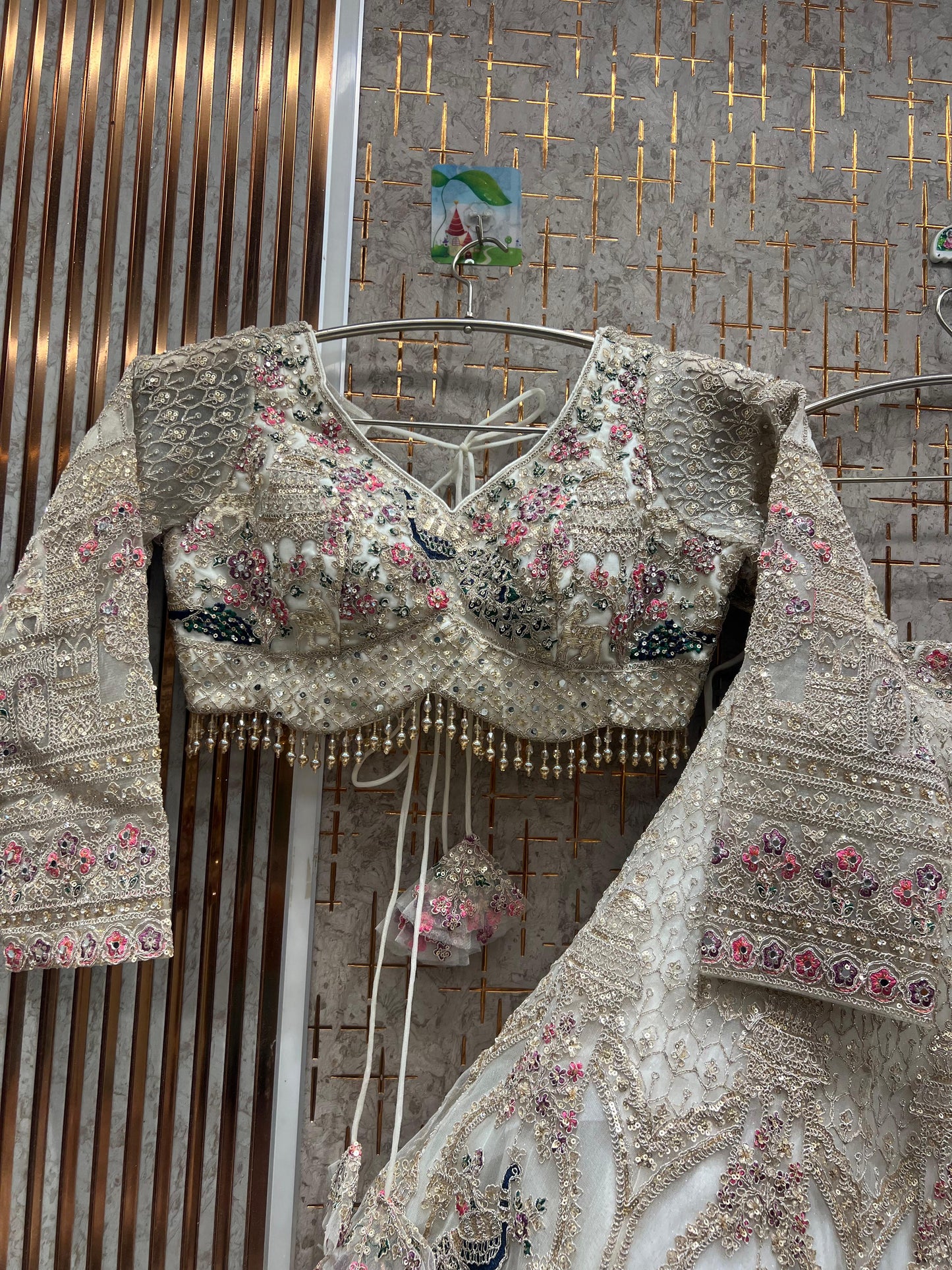 Tremendous golden peacock crop top Lehenga