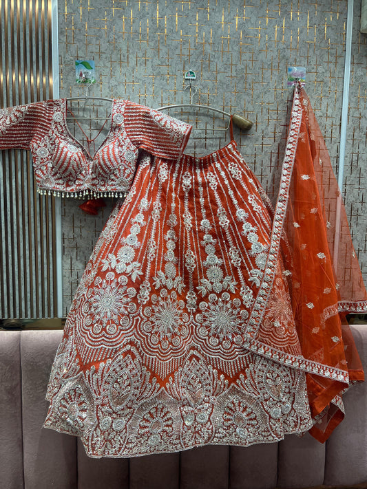 Charming orange crop top Lehenga