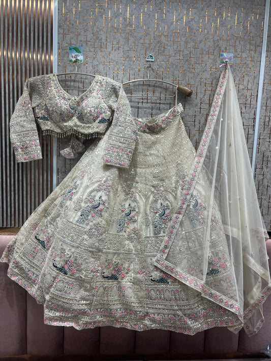 Tremendous golden peacock crop top Lehenga