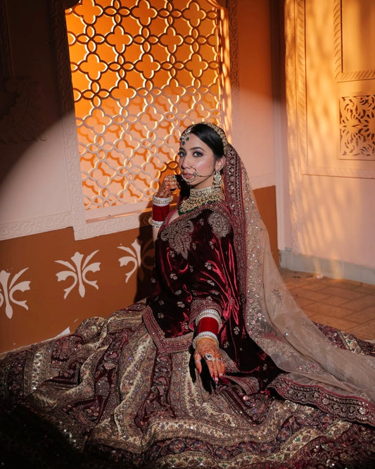 Pretty Dark maroon golden bridal lehenga ( happy customer)