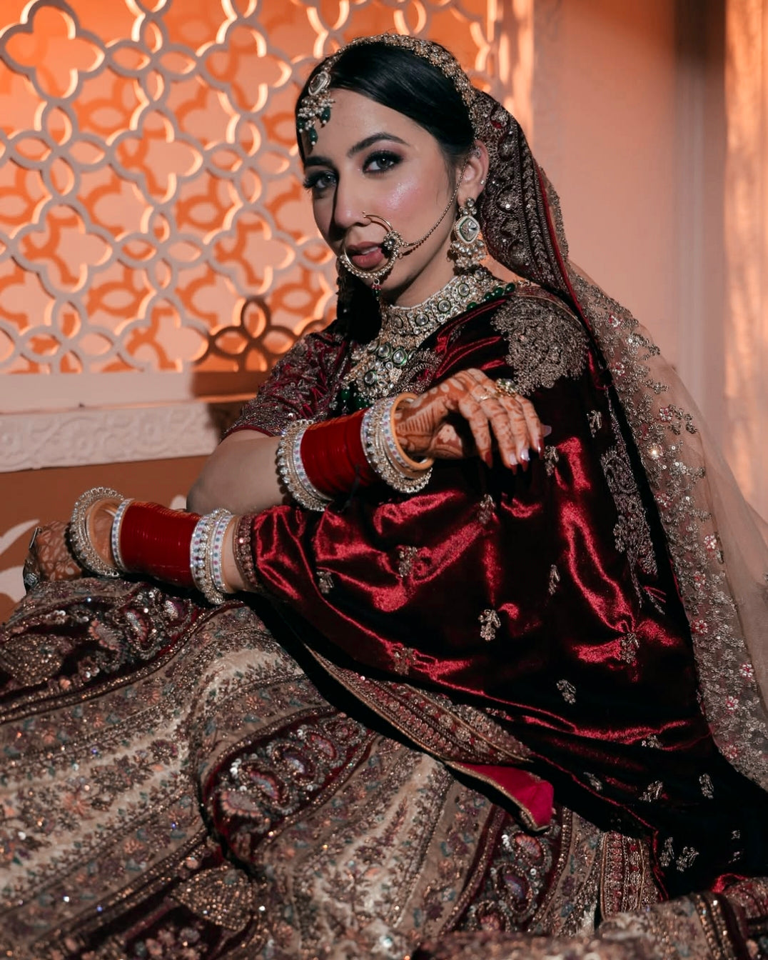 Gorgeous Dark maroon golden bridal lehenga ( happy customer)