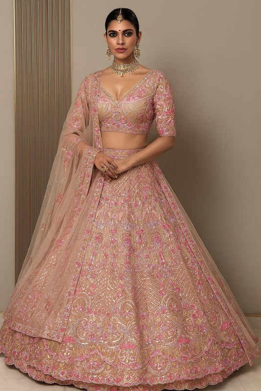 Girlish pink beads crop top Ready to wear Lehenga