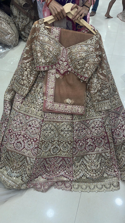 Engaging pink Rust orange brown crop top Lehenga