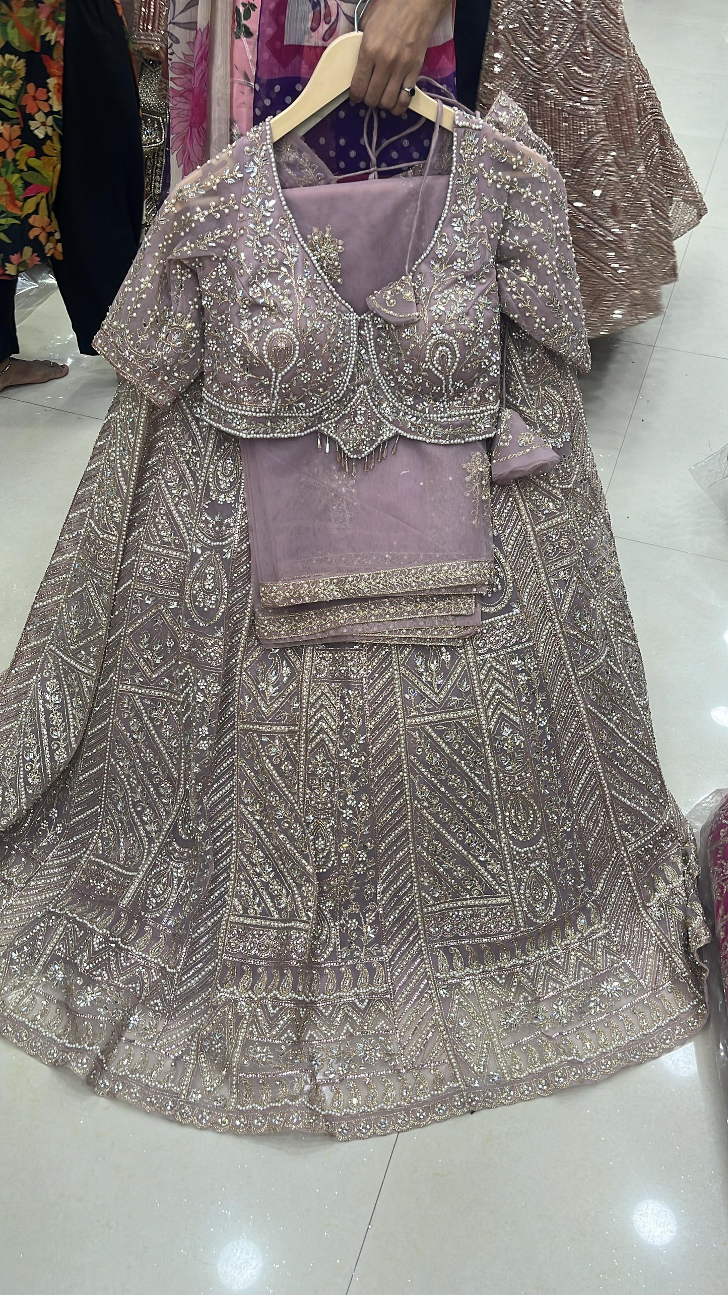 Elegant pink crop top Lehenga