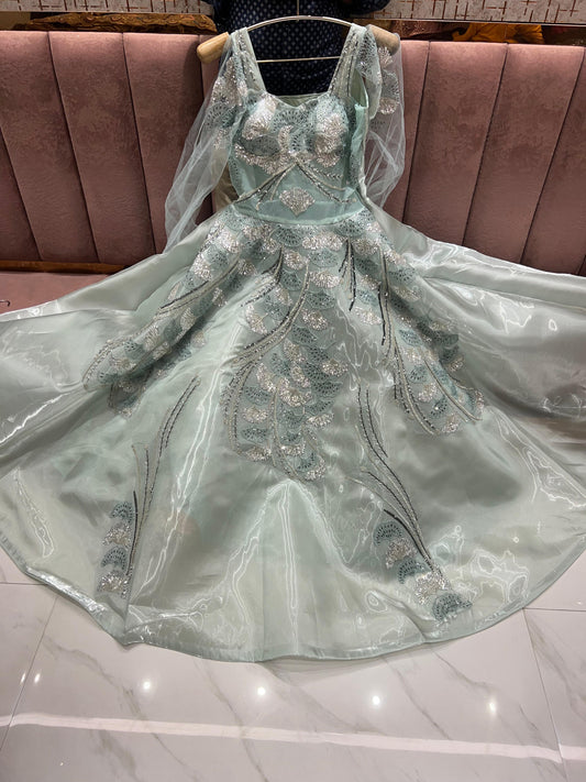 Beautiful sky blue Cinderella handwork gown