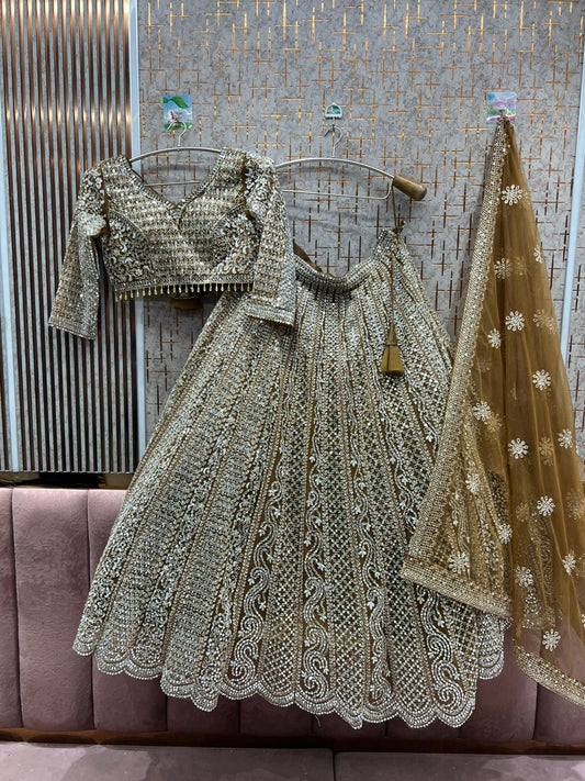 Engaging golden mustard crop top Lehenga