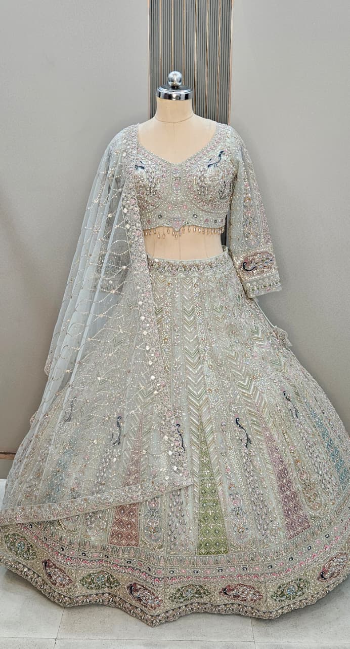 Something different baby pink peacock crop top Lehenga - Shopping World