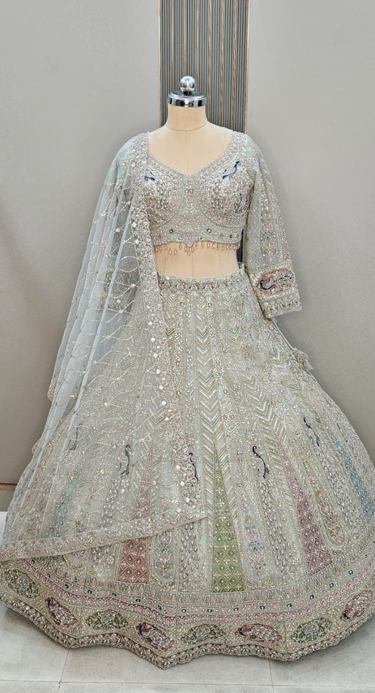 Something different baby pink peacock crop top Lehenga - Shopping World