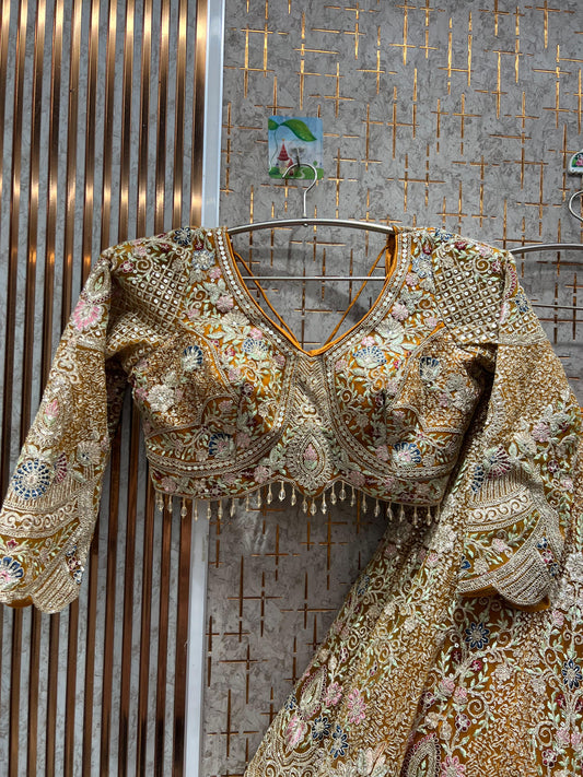 Designer Beautiful mustard crop top Lehenga