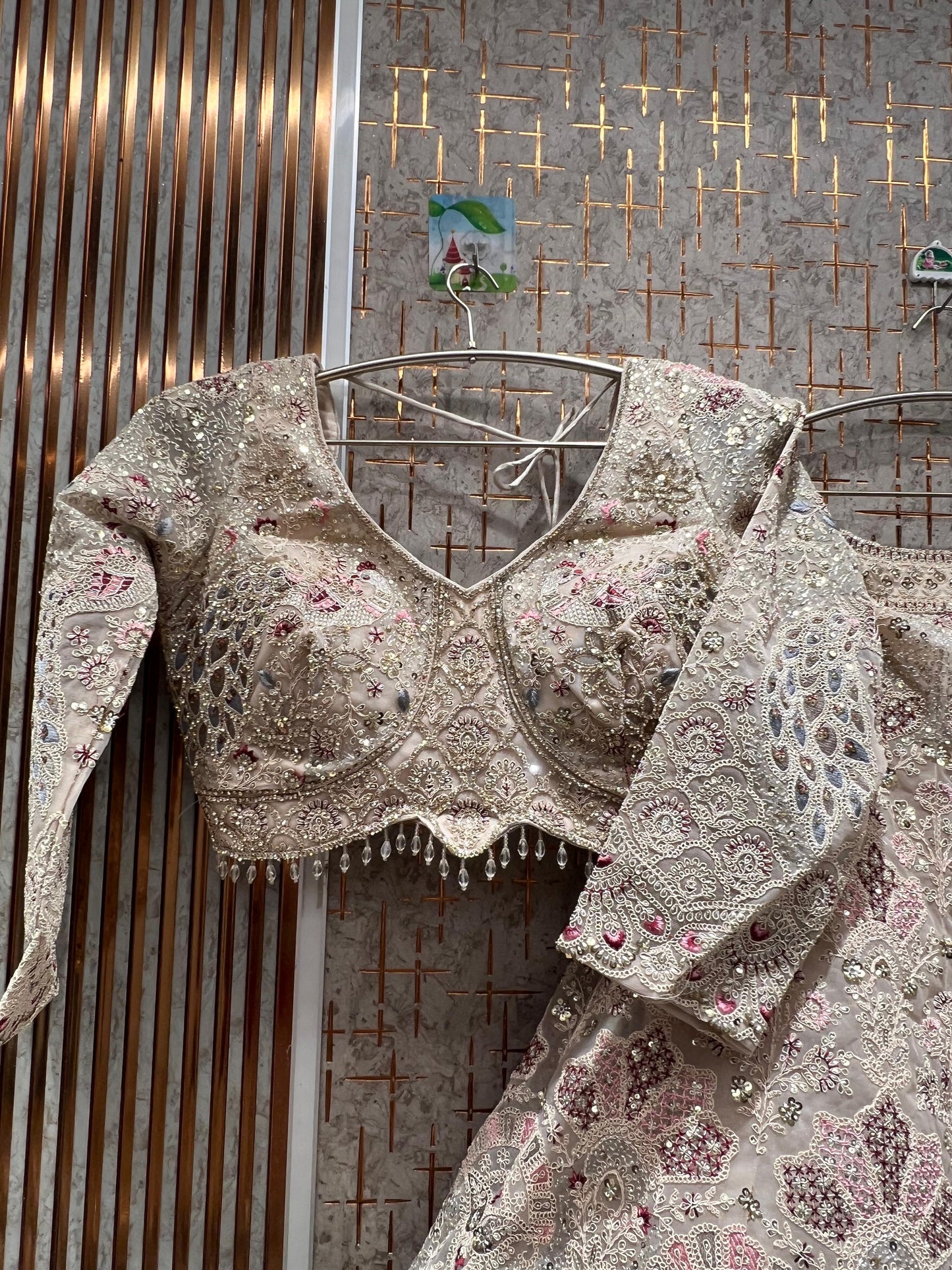 Designer peacock pink crop top Lehenga