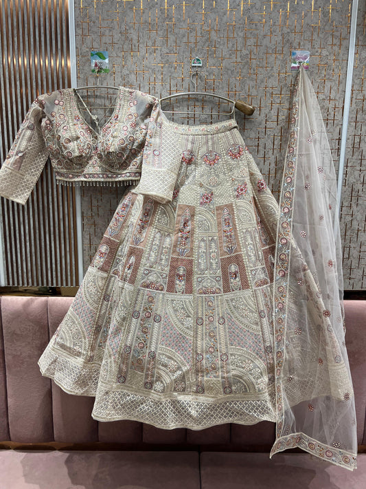 Attractive off white beige crop top Lehenga